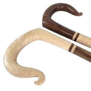 2 Handcrafted Wooden Walking Canes, Shepherd's Hook Crook Handles Maple & Walnut
